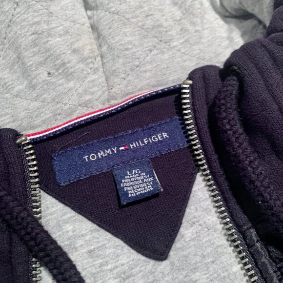 Vintage Insulated Jacket w/ Hood Large Tommy Hilfiger Full Zip Lined Heavy - Picture 4 of 10